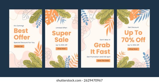 Trendy summer sale discount promotion template. Able to use for social media post, stories, or advertisement.