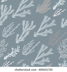 Trendy summer seaweed design. Seamless vector pattern.