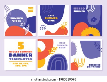 Trendy summer square abstract templates. Suitable for social media posts, sales banners, cards, invitations, poster design, web and internet ads. 