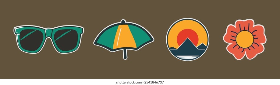 Trendy Summer Sticker Vector Set with Fun Floral and Pop Art Designs Perfect for Seasonal Decor and Fashion Accessories

