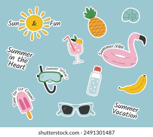 Trendy summer stickers set for your daily planner. Beach vector elements