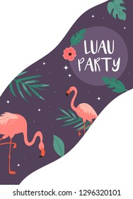 Trendy summer tropical banners with leaves and flamingos for invitations, greeting cards. Aloha, hawaiian, cocktail party