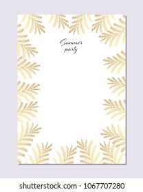 Trendy Summer Tropical Gold Leaves Vector Design.