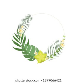 Trendy Summer Tropical Leaves Elegant Frame with Place for Your Text, Banner, Poster, Wedding Invitation, Greeting Card Design Element Vector Illustration