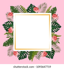 Trendy Summer Tropical Leaves and flowers.Vector Design.