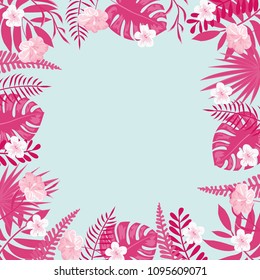 Trendy Summer Tropical Leaves and flowers.Vector Design.