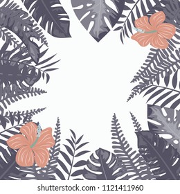 Trendy Summer Tropical Leaves and flowers.Vector Design.