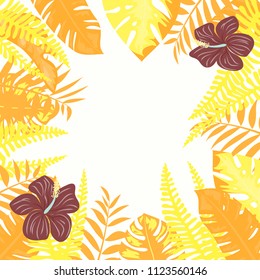 Trendy Summer Tropical Leaves and flowers.Vector Design.