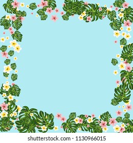 Trendy Summer Tropical Leaves and flowers.Vector Design.