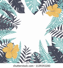 Trendy Summer Tropical Leaves and flowers.Vector Design.
