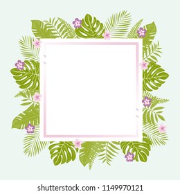 Trendy Summer Tropical Leaves and flowers.Vector Design.