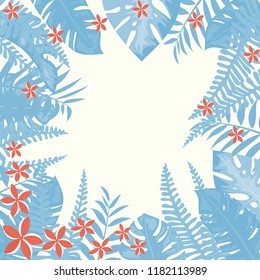 Trendy Summer Tropical Leaves and flowers.Vector Design.