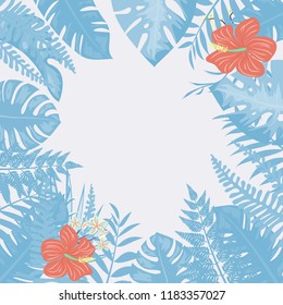 Trendy Summer Tropical Leaves and flowers.Vector Design.