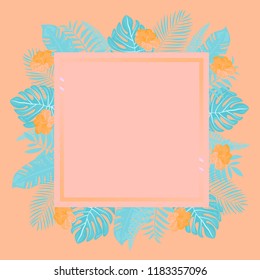 Trendy Summer Tropical Leaves and flowers.Vector Design.