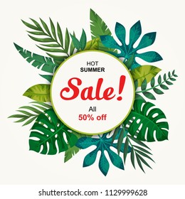 Trendy Summer Tropical Leaves Vector Design.