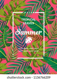 Trendy Summer Tropical Leaves Vector Design.
