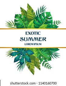 Trendy Summer Tropical Leaves Vector Design.