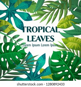 Trendy Summer Tropical Leaves Vector Design.