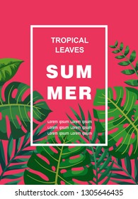 Trendy Summer Tropical Leaves Vector Design. Exotic flovers.