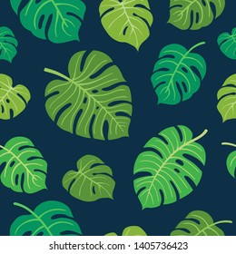 Trendy Summer Tropical Leaves Vector Design. Floral seamless pattern. Doodle vector background with leaves. Colorful tropical illustration.