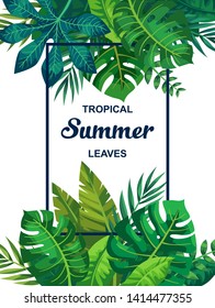 Trendy Summer Tropical Leaves Vector Design.