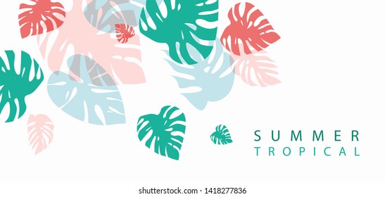 Trendy Summer Tropical Leaves Vector Design with space for text on white background.