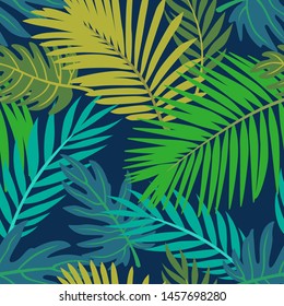 Trendy Summer Tropical Leaves Vector Design. Floral seamless pattern. Doodle vector background with leaves. Colorful tropical illustration.