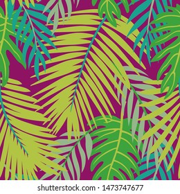 Trendy Summer Tropical Leaves Vector Design. Floral seamless pattern. Doodle vector background with leaves. Colorful tropical illustration.