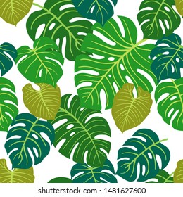 Trendy Summer Tropical Leaves Vector Design. Floral seamless pattern. Doodle vector background with leaves. Colorful tropical illustration.