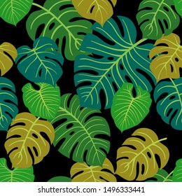 Trendy Summer Tropical Leaves Vector Design. Floral seamless pattern. Doodle vector background with leaves. Colorful tropical illustration.