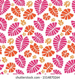 Trendy Summer Tropical Leaves Vector Design. Floral seamless pattern. Doodle vector background with leaves. Colorful tropical illustration.
