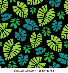 Trendy Summer Tropical Leaves Vector Design. Floral seamless pattern. Doodle vector background with leaves. Colorful tropical illustration.