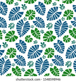 Trendy Summer Tropical Leaves Vector Design. Floral seamless pattern. Doodle vector background with leaves. Colorful tropical illustration.
