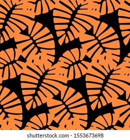 Trendy Summer Tropical Leaves Vector Design. Floral seamless pattern. Doodle vector background with leaves. Colorful tropical illustration.