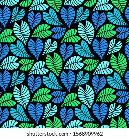 Trendy Summer Tropical Leaves Vector Design. Floral seamless pattern. Doodle vector background with leaves. Colorful tropical illustration.
