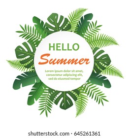Trendy Summer Tropical Leaves. Vektortropischer Hintergrund mit exotischen Palmenblättern und Pflanzen. Hallo Sommer-Banner-Vorlage 