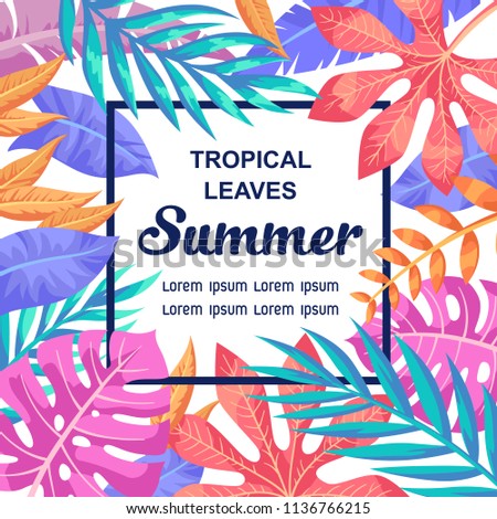 Trendy Summer Tropical Leaves Vector Design.
