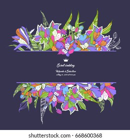 Trendy summer tropical lilies. Invitation template.