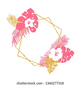 Trendy Summer Tropical Vector frame with palm Leaves and place for your text. Exotic Plants Illustration Background Design