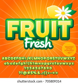Trendy Summer Vector Alphabet Set. Font With Text Fruit Fresh. Contains Graphic Style.