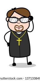 With Trendy Sunglasses - Cartoon Priest Religious Vector Illustration