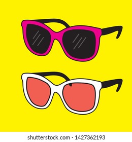 Trendy sunglasses drawing illustration. Hand drawn vector illustration for t-shirt or sweatshirt print