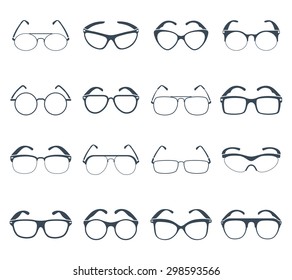 Trendy sunglasses frames for vacation season various shapes and sizes black icons set abstract isolated vector illustration