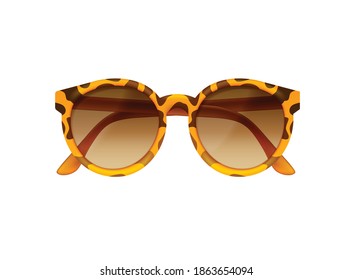 Trendy sunglasses with leopard print on white background realistic vector illustration