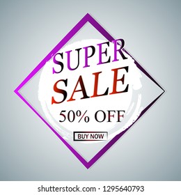 Trendy super sale banner isolated on gray background. Modern sale banner for web site, special offer and design template. Useful for promo label, price sticker, badge and poster. Vector illustration