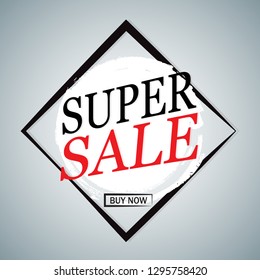 Trendy super sale banner isolated on gray background. Modern sale banner for web site, special offer and design template. Useful for promo label, price sticker, badge and poster. Vector illustration