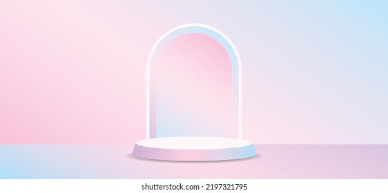 trendy sweet pastel gradient arch product display 3d illustration vector for putting object 