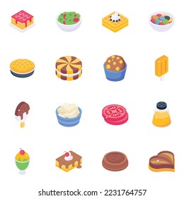 Trendy Sweets and Candies Isometric Icons 
