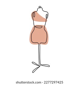 Trendy tailors dummy female one line clip art illustration for fashion and sewing	
