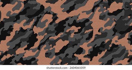 Trendy tangerine camouflage, military pattern with grid. Camouflage seamless pattern for army
